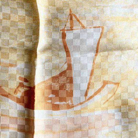 Vintage Vera Neumann Silk Japanese Asian Boat Landscape Square Handrolled Scarf - Picture 11 of 12